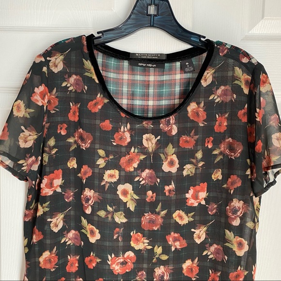 MAISON SCOTCH PUNK RADAR FLORAL AND PLAID TOP - Picture 4 of 7